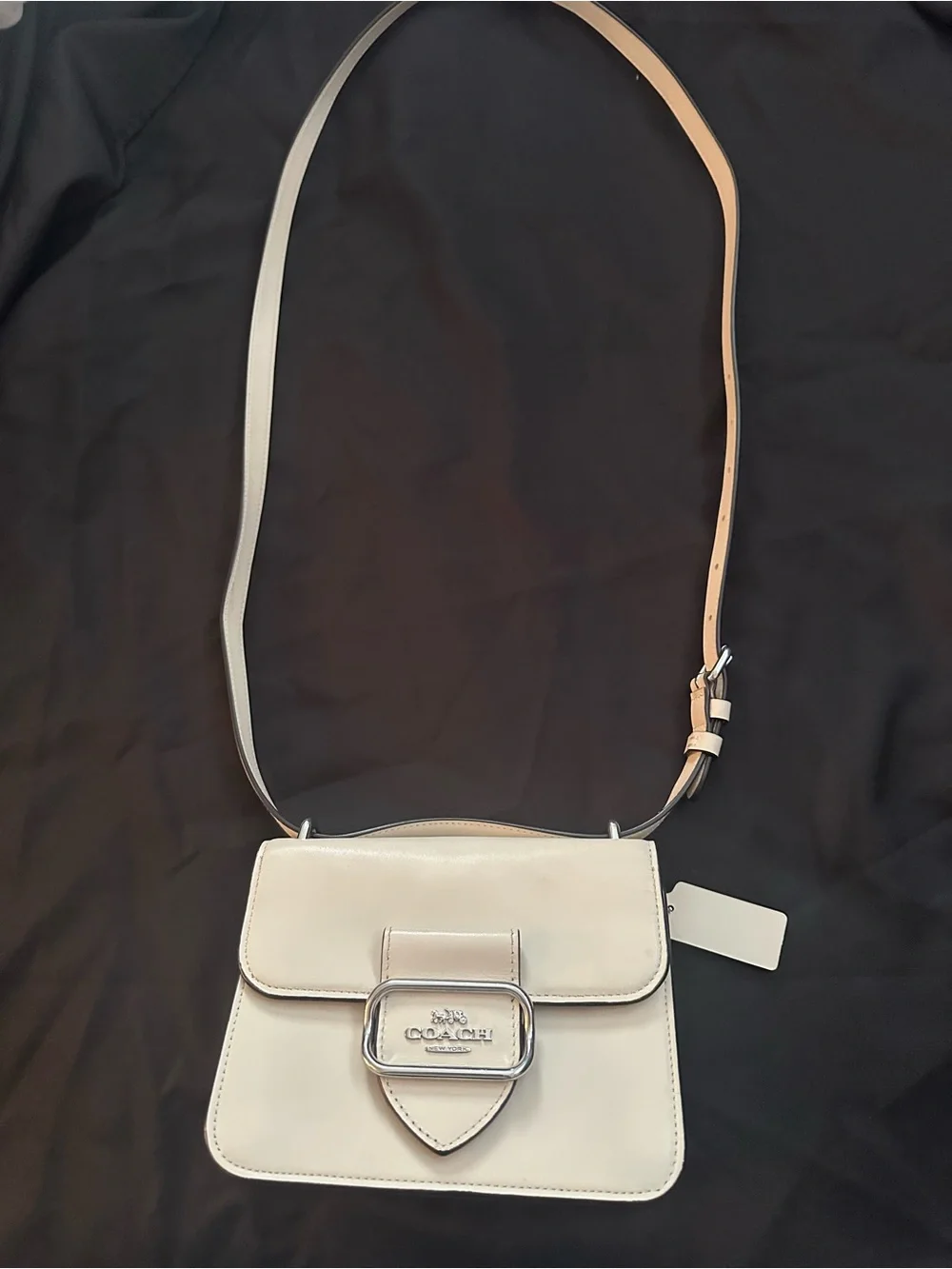Coach Cream Leather Crossbody Bag with Silver Buckle